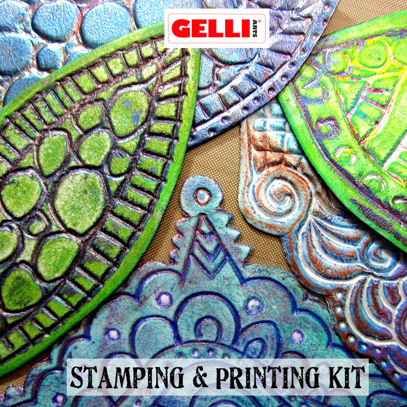 Gelli Arts Stamping & Printing All in One DIY Craft Set with Gel Printing  Plate, Premium Acrylic Paint, Roller, Paper, Design Elements and Storage  Container- Create Unique Art Prints, Easy Clean Up 