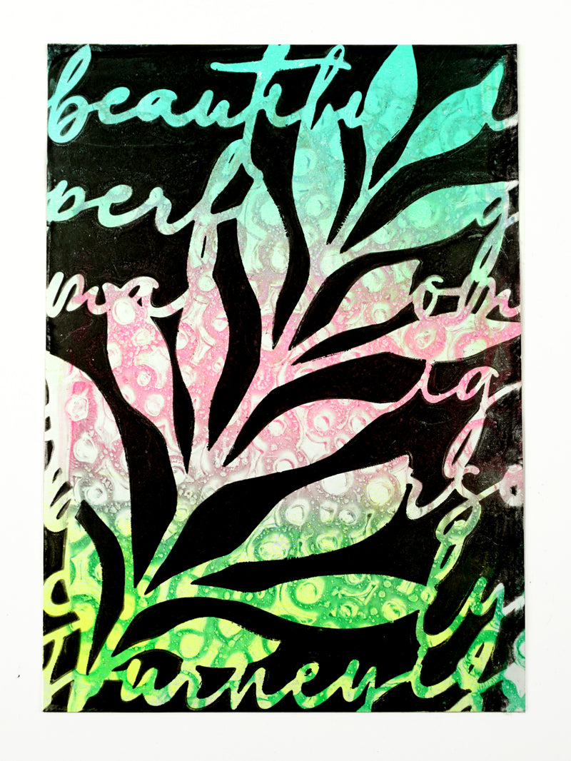 Leaves & Script Stencil - Designed by Giovanna Zara! (5x7")