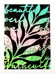 Leaves & Script Stencil - Designed by Giovanna Zara! (5x7